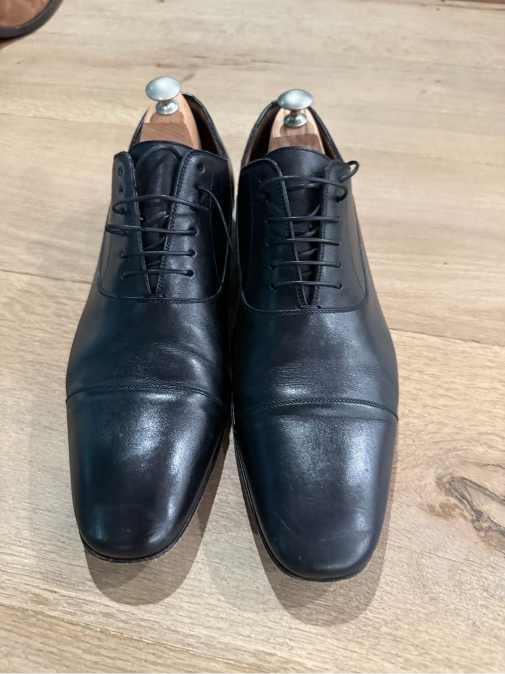 Christian Louboutin Black Leather Cap-Toe Oxfords